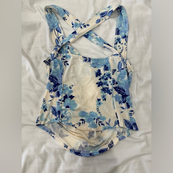 NWT Free People Ginger Snap Tank - Blue and White Floral Corset Style - Small - Picture 7 of 7